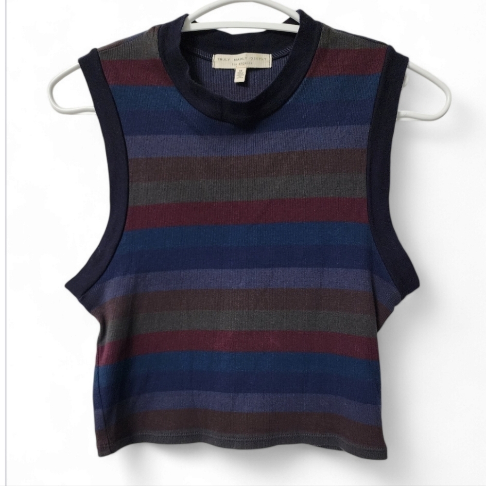 Truly Madly Deeply Los Angeles rib knot stripe crop top